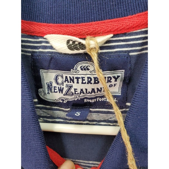 Canterbury of New Zealand Polo Shirt Men Small Navy Striped Cotton Slit Collared - Picture 8 of 9